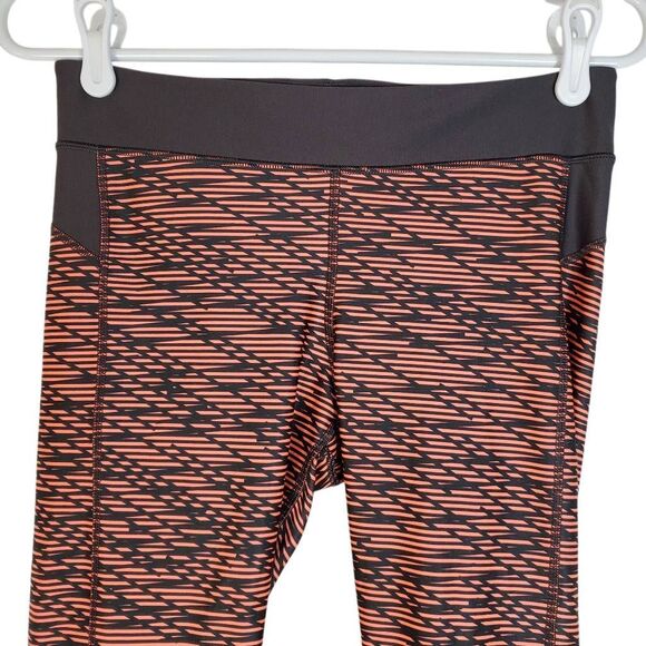 Under Armour Heat Gear Mid-rise Geometric Active Capri Leggings Dark Gray Orange - Picture 3 of 14